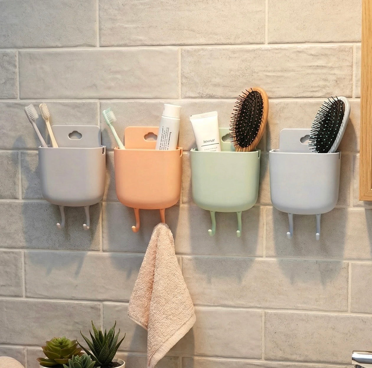 Plastic Wall Mounted Mobile Charging Holder Set – Space Saving 4 Pc